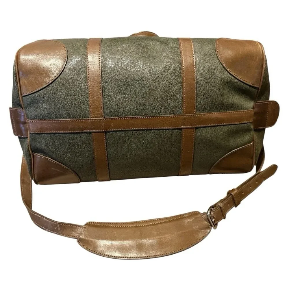 Mulholland Brothers Leather Longhorn Weekender Duffel Bag Green Brown USA Made
